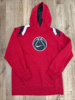 Kids Nike Red Hoodie with Black & White Basketball Logo